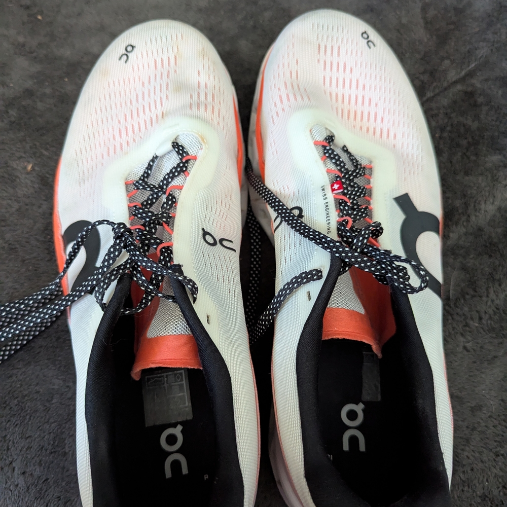 On Running White and Coral Sneakers - Picture 10 of 11